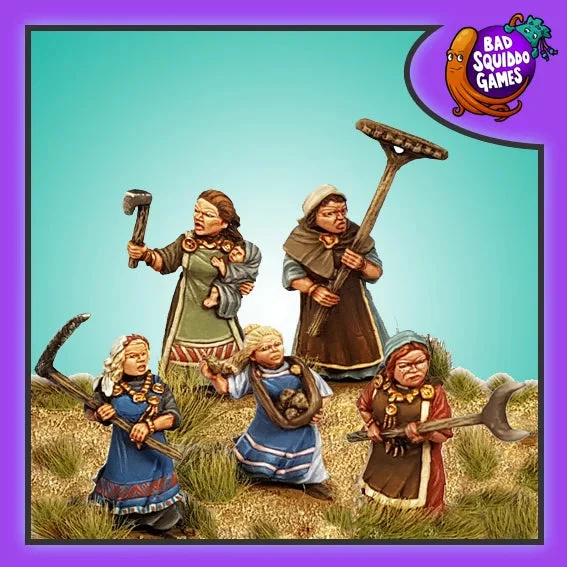 Dark Age Defending Villagers 28 mm Scale Model Metal Figures - Bad Squiddo Games