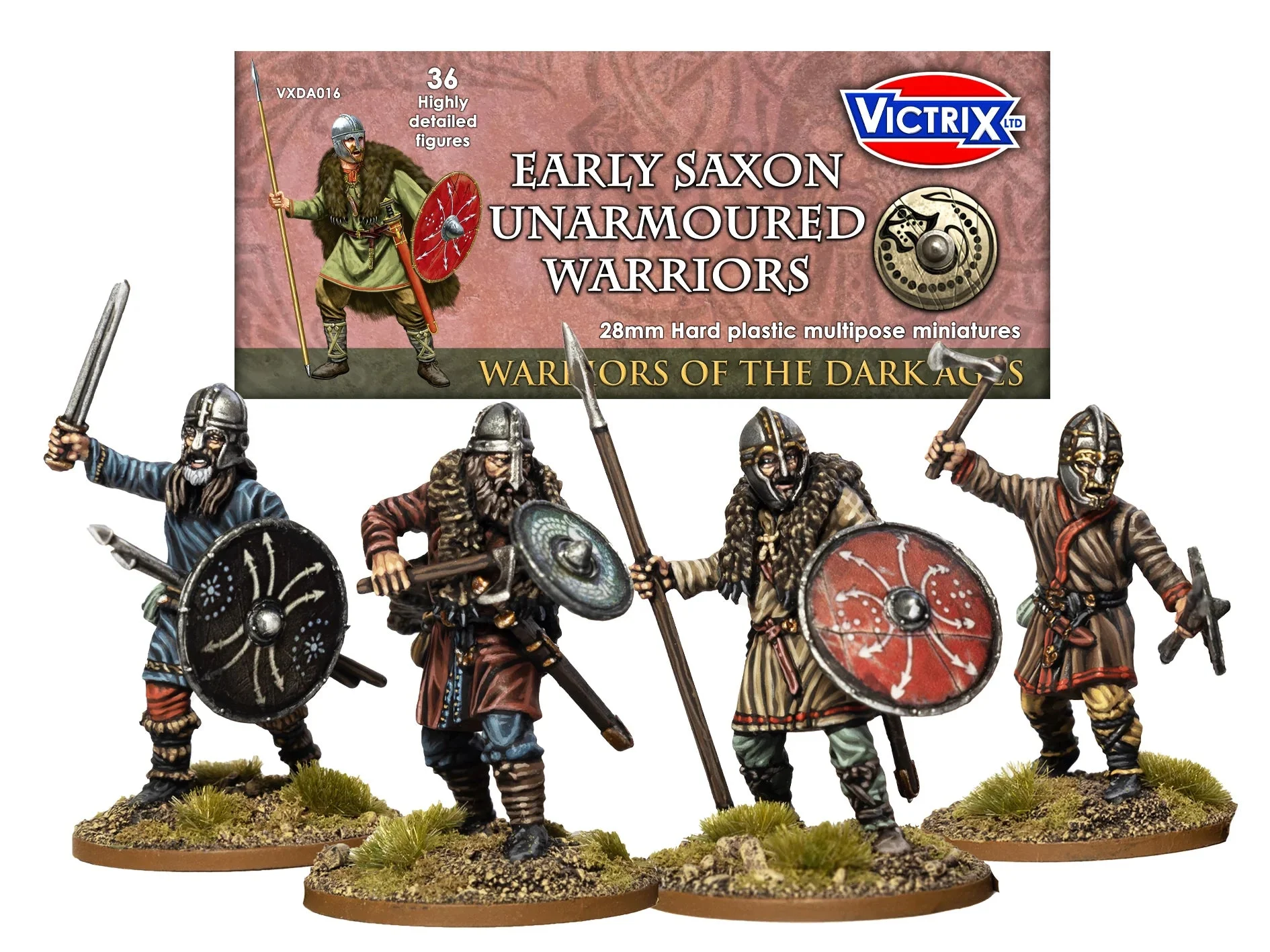 Early Saxon Unarmoured Warriors, 28 mm Scale Model Plastic Figures - Victrix
