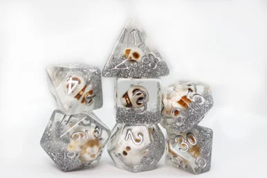 Foam Brain Games 2277 Skull and Silver Glitter Dice Set - FoamBrain