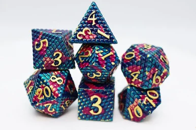 Foam Brain Games 4208 Dragon Scale: Golden - Metal RPG Dice Set