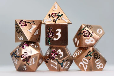 Foam Brain Games 4431 Metallic Bouquet: Copper Cherry Blossoms - Metal RPG Dice Set