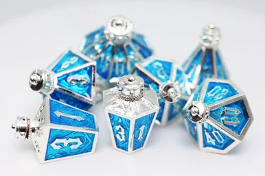 Foambrain Games 4490 Moonlit Lantern Silvered Frostfire - Metal RPG Dice Set