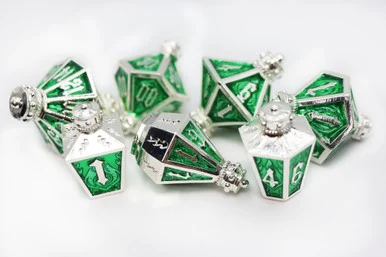 Foam Brain Games 4492 Moonlit Lantern: Silvered Acidfire - Metal RPG Dice Set