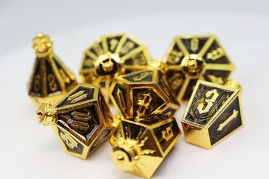 Foambrain Games 4495 Moonlit Lantern Golden Earthen Flame - Metal RPG Dice Set