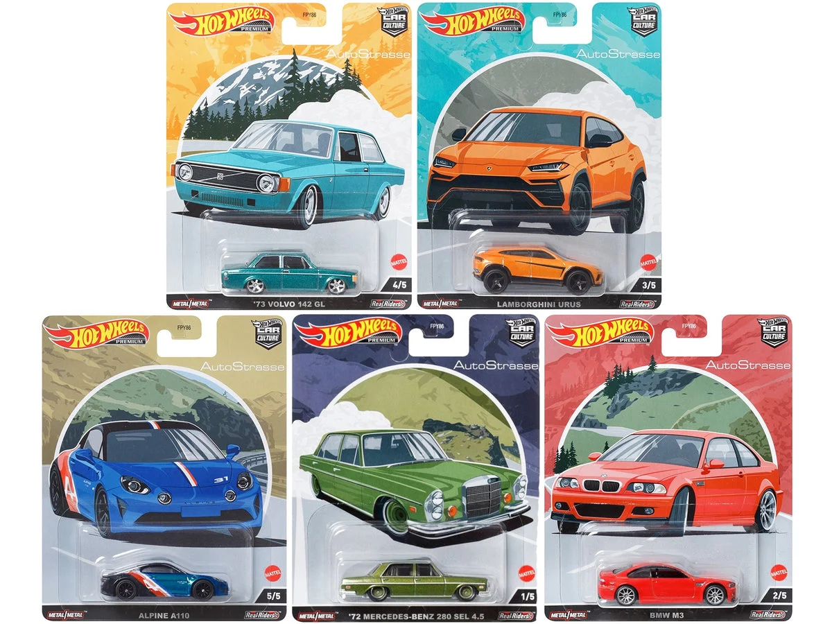 "Auto Strasse" 5 piece Set "Car Culture" Series Diecast Model Cars by Hot Wheels - Hotwheels