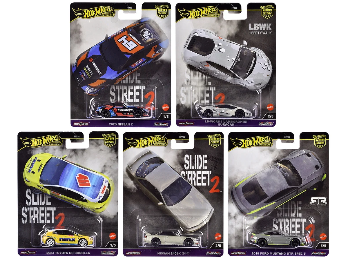"Slide Street 2" 5 piece Set "Car Culture" 2024 Series H Diecast Model Cars by Hot Wheels - Hotwheels