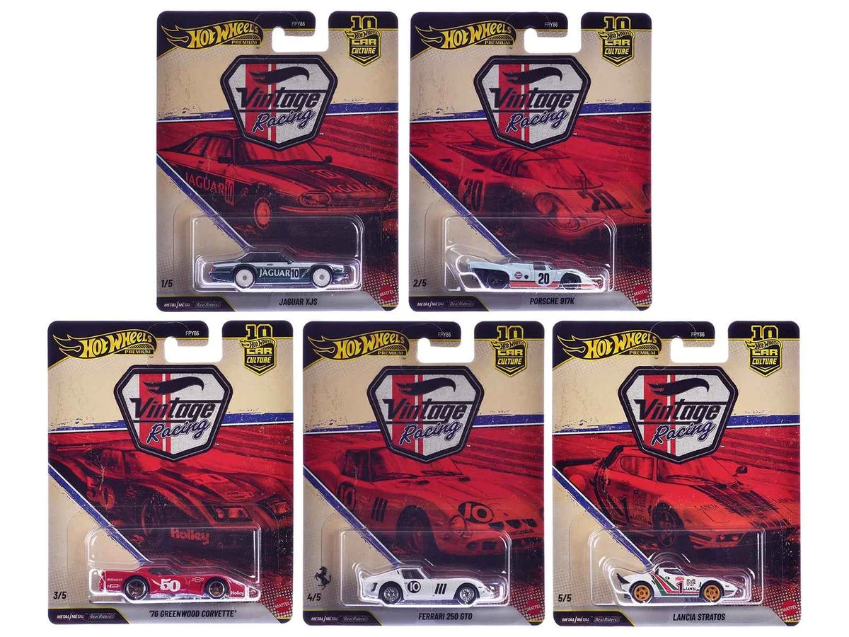 "Vintage Racing" 5 piece Set "Car Culture" 2026 Series T Diecast Model Cars by Hot Wheels - Hotwheels