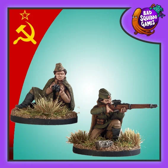 Female Soviet Sniper Team (Kneeling) 28 mm Scale Model Metal Figures - Bad Squiddo Games
