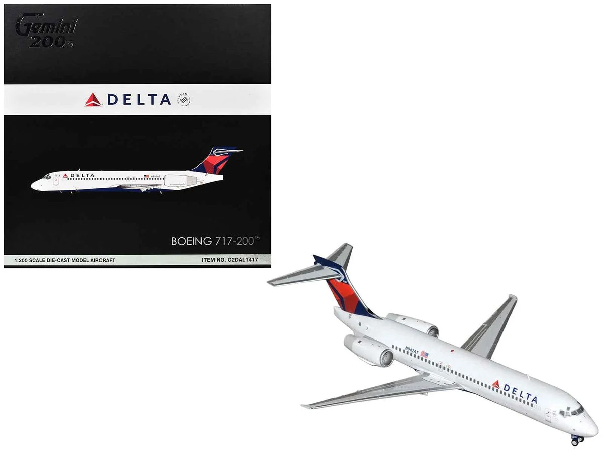 Boeing 717-200 Commercial Aircraft "Delta Air Lines" (N947AT) White with Blue and Red Tail "Gemini 200" Series 1/200 Diecast Model by GeminiJets