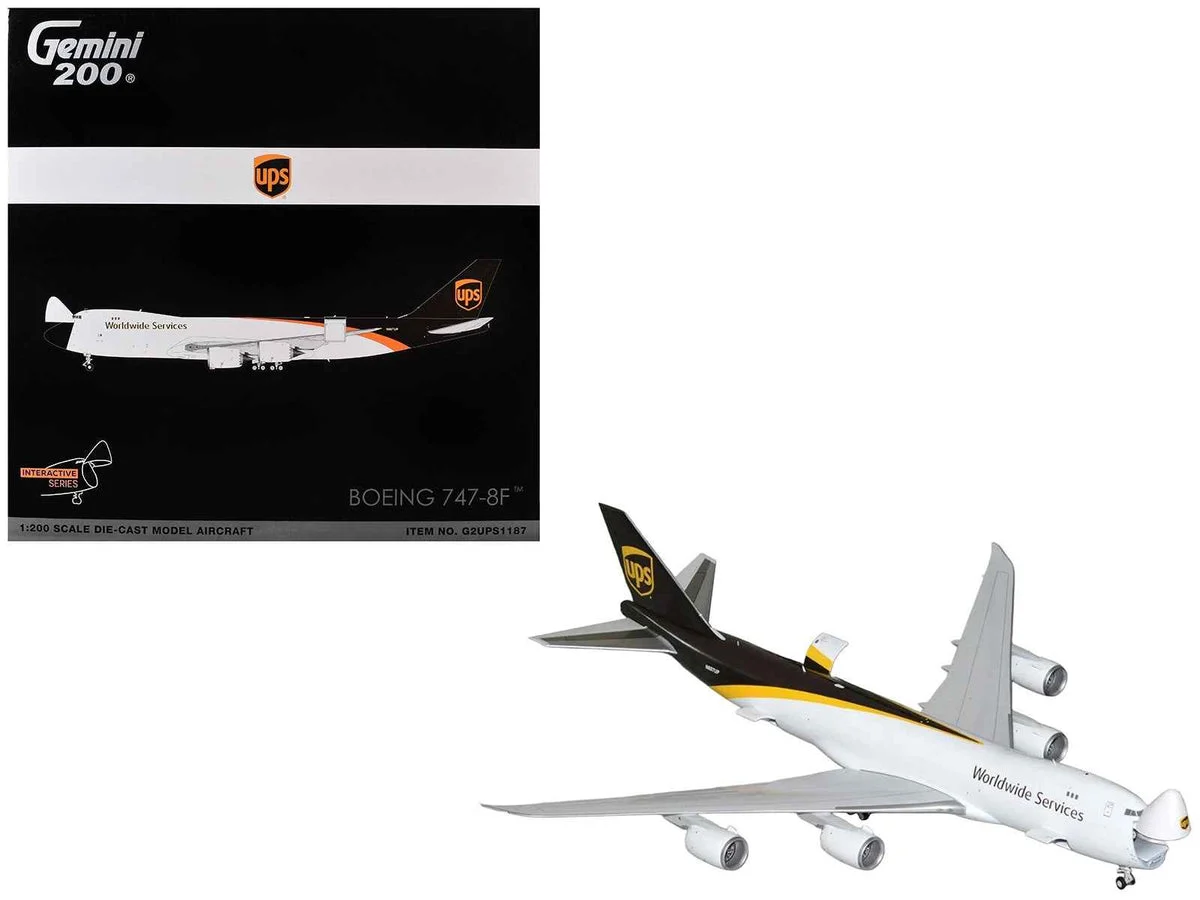 Boeing 747-8F Commercial Aircraft "UPS Worldwide Services" (N607UP) White with Brown Tail "Gemini 200 - Interactive Series" Series 1/200 Diecast Model by GeminiJets