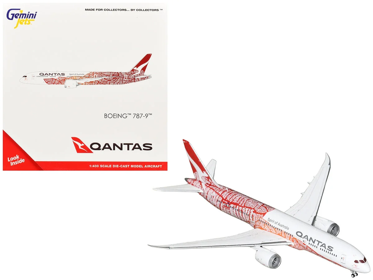 Boeing 787-9 Commercial Aircraft "Qantas - Yam Dreaming" (VH-ZND) White with Red Graphics 1/400 Diecast Model Airplane by GeminiJets