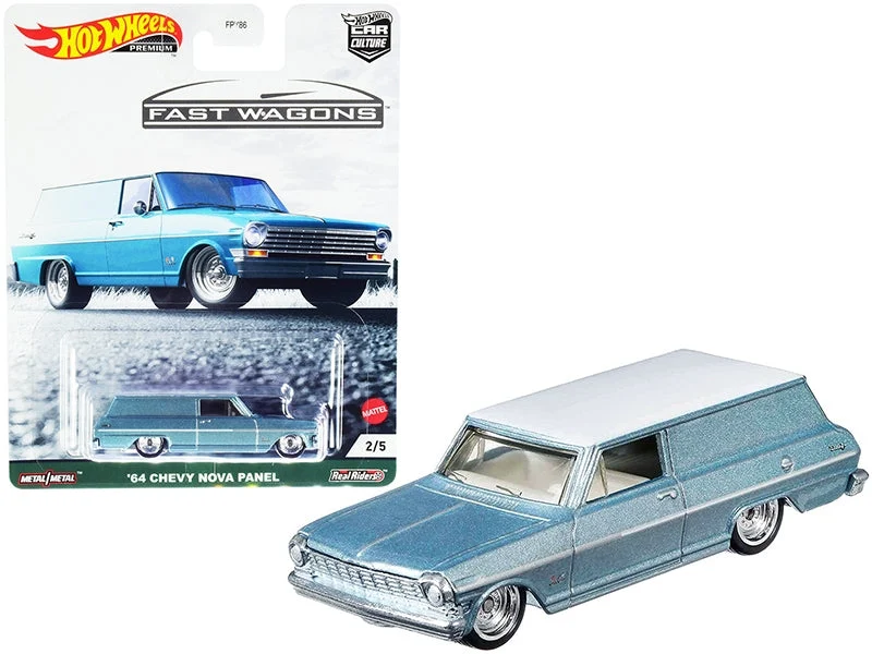 1964 Chevrolet Nova Panel Light Blue Metallic with White Top "Fast Wagons" Series Diecast Model Car by Hot Wheels - Hotwheels
