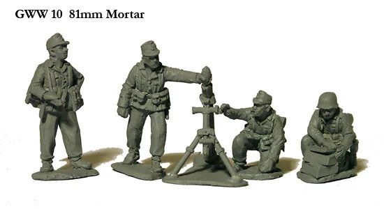 German WW2 81 mm Mortar and Crew, 28 mm Scale Model Metal Figures - Perry Miniatures
