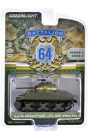 Greenlight Collectibles Battalion 64 Series 4 – 1943 M4 Sherman Tank US Army WWII – 13th Armored Regiment, 1st Armored Division, Tunisia March 1943 1/64 Scale Diecast Model