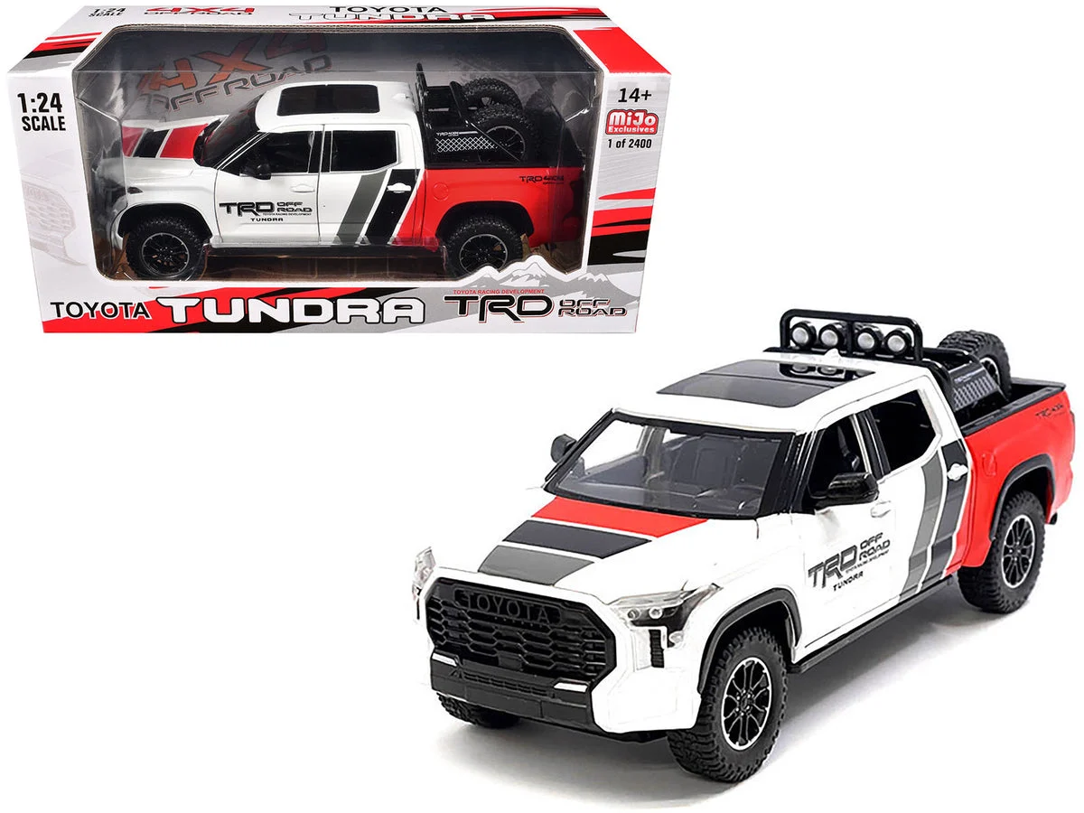 2023 Toyota Tundra TRD 4x4 Pickup Truck White and Red with Black and Gray Stripes with Sunroof and Wheel Rack Limited Edition to 2400 pieces Worldwide 1/24 Diecast Model Car - Unbranded