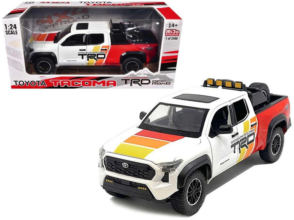 2024 Toyota Tacoma TRD Off Road Edition Pickup Truck White and Red with TRD Stripes with Sunroof and Wheel Rack Limited Edition to 2400 pieces Worldwide 1/24 Diecast Model Car - Unbranded