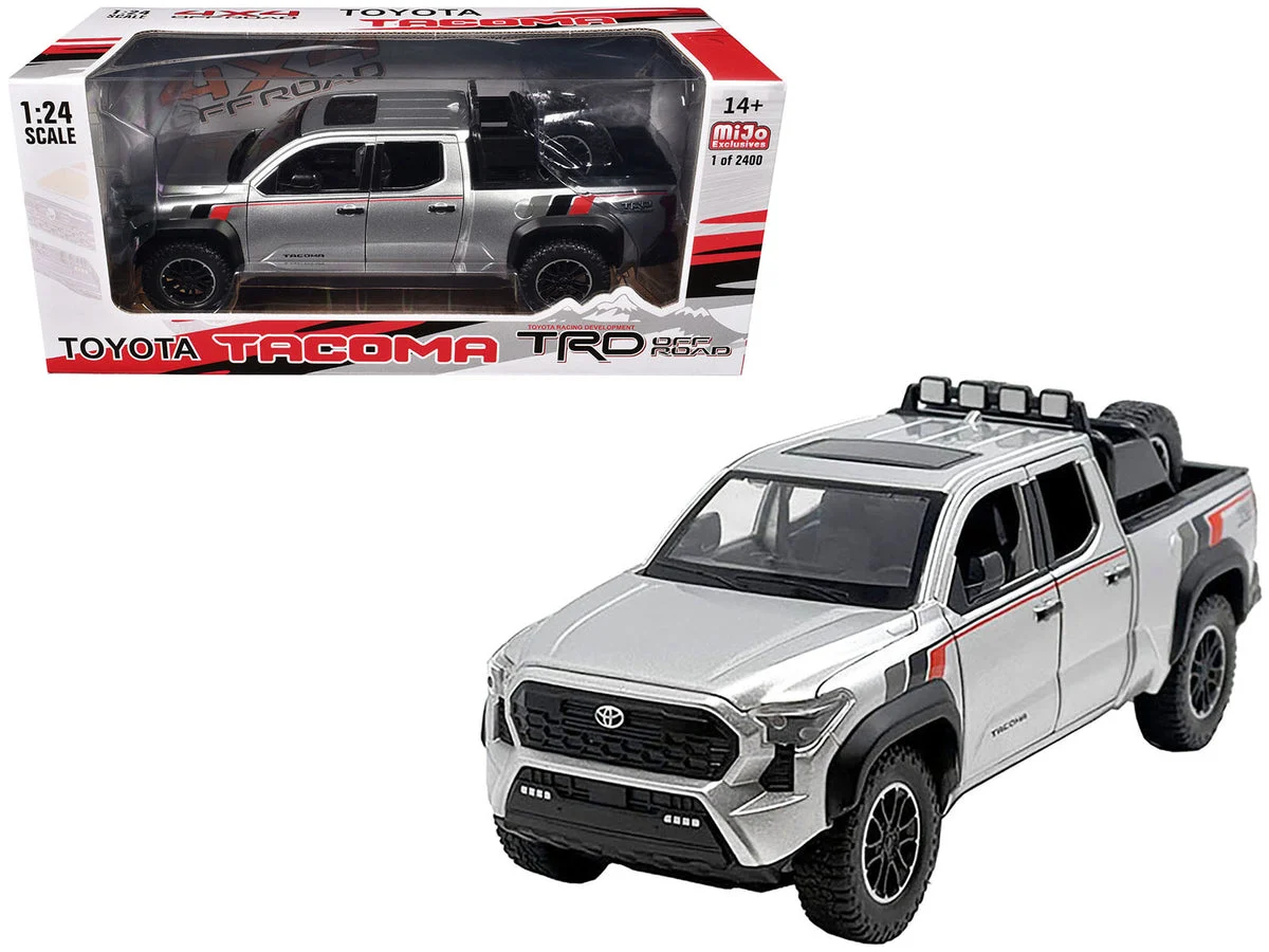 2024 Toyota Tacoma TRD Off Road Edition Pickup Truck Silver Metallic with TRD Stripes with Sunroof and Wheel Rack Limited Edition to 2400 pieces Worldwide 1/24 Diecast Model Car - Unbranded