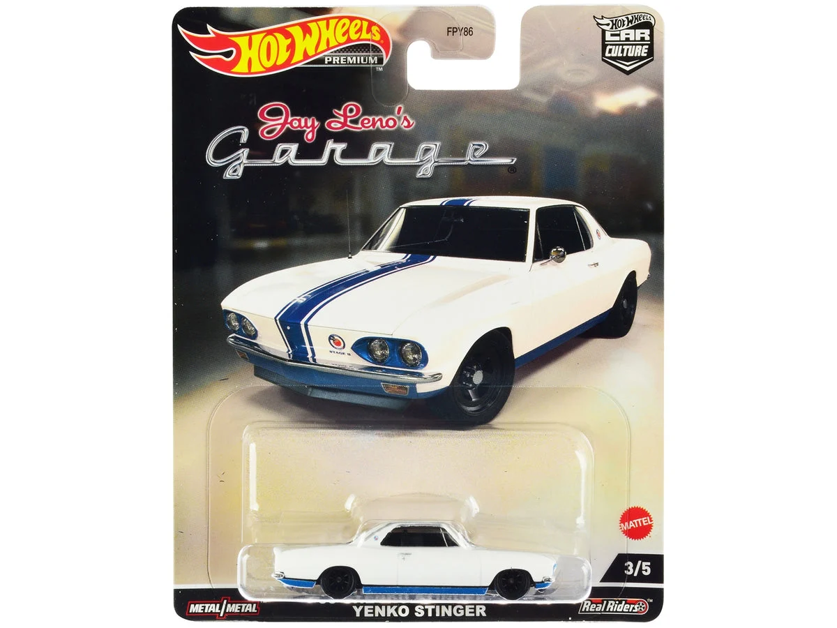 1966 Chevrolet Corvair Yenko Stinger White with Blue Stripes "Jay Leno's Garage" Diecast Model Car by Hot Wheels - Hotwheels