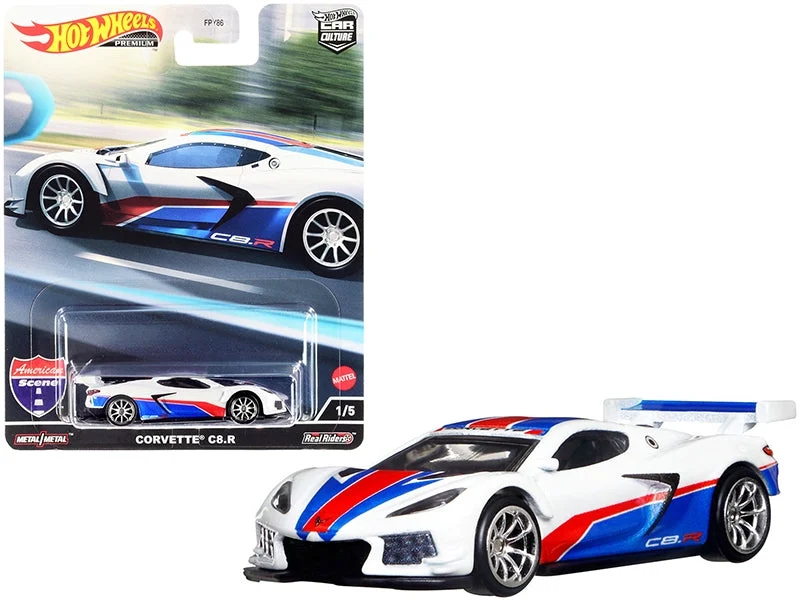 Chevrolet Corvette C8.R Pearl White with Red and Blue Stripes "American Scene" "Car Culture" Series Diecast Model Car by Hot Wheels - Hotwheels