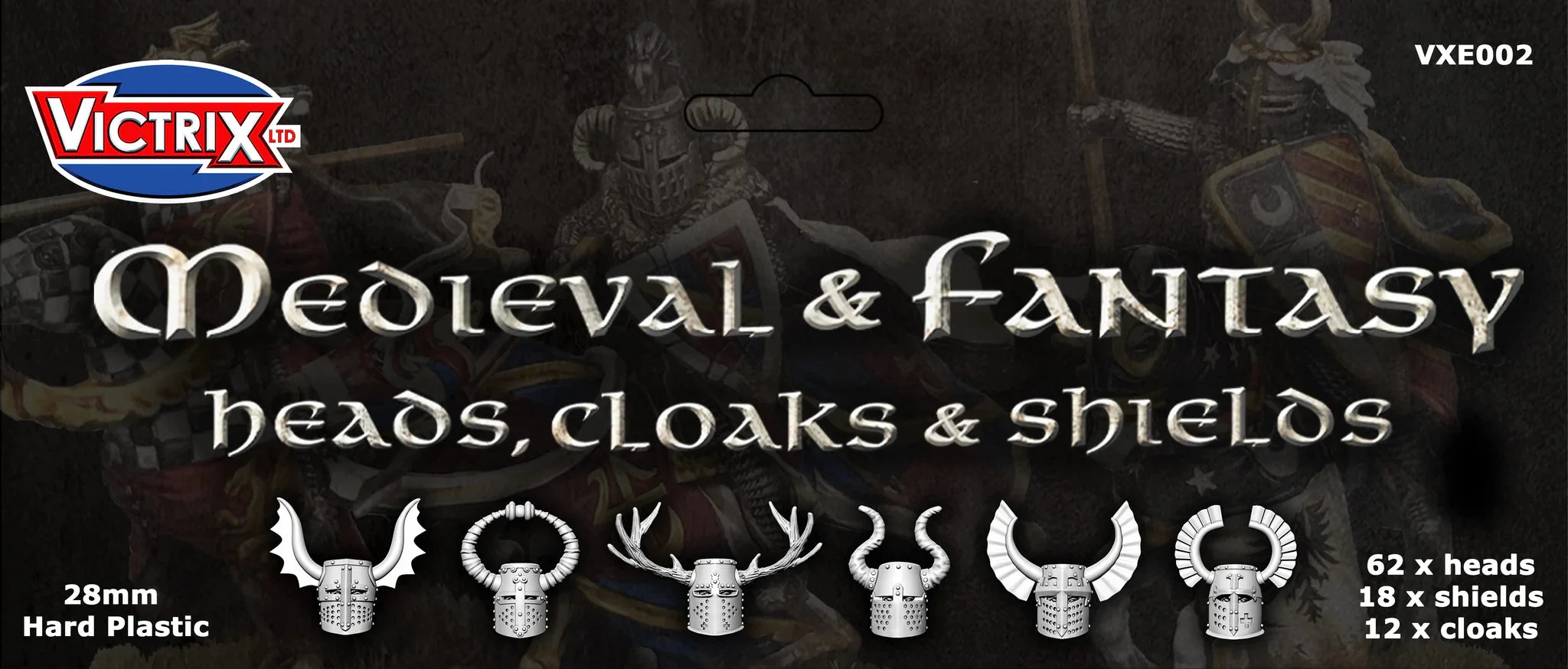 Medieval & Fantasy Heads, Cloaks & Shields, 28 mm Scale Plastic - Victrix