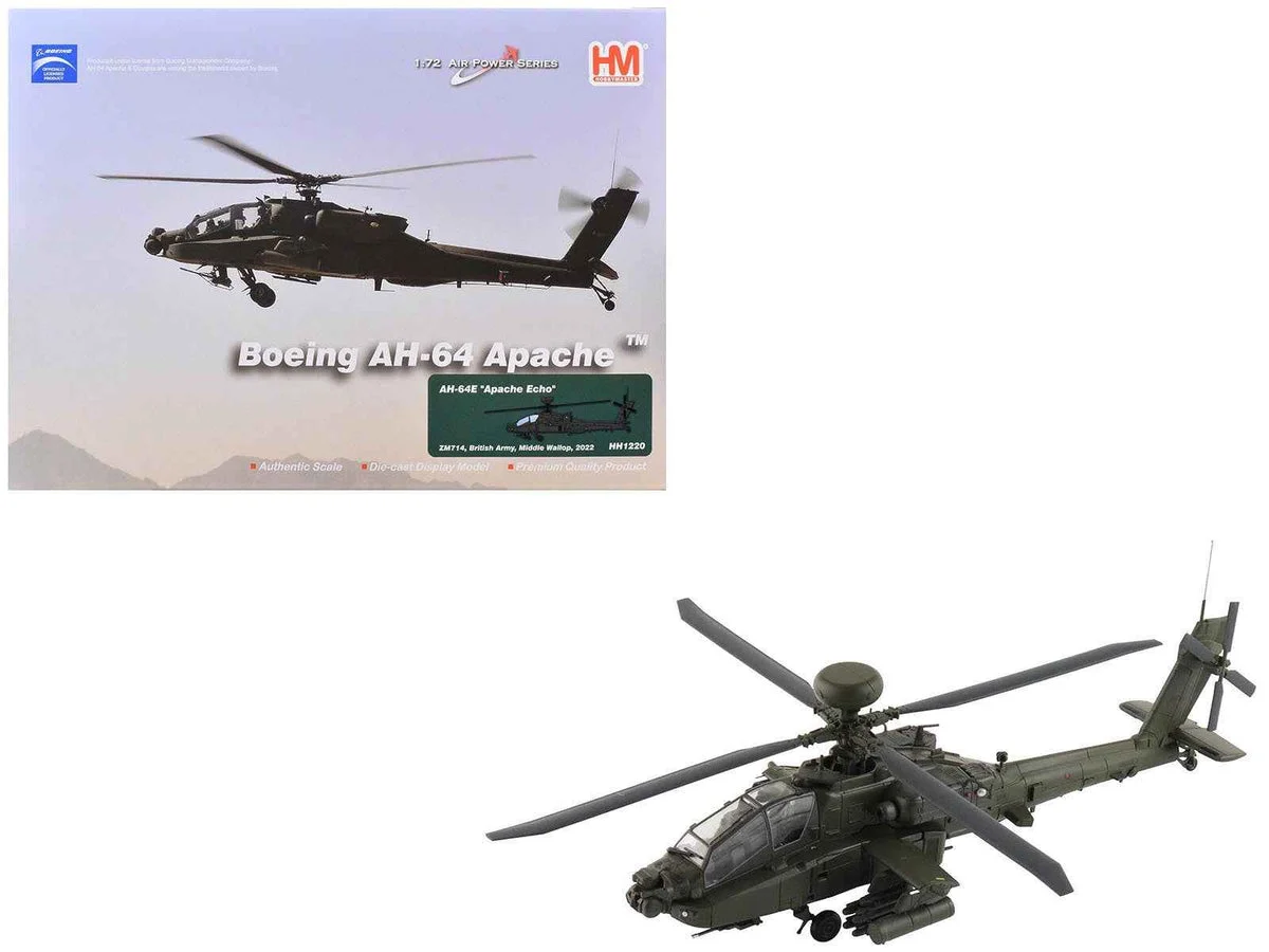 Boeing AH-64E Apache Echo Attack Helicopter "ZM714 Middle Wallop" (2022) British Army "Air Power Series" 1/72 Diecast Model by Hobby Master