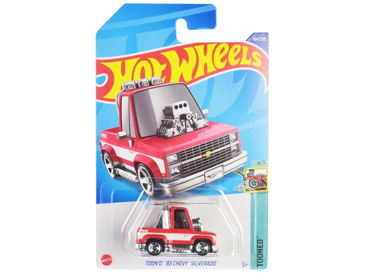 1983 Chevrolet Silverado "Toon'd" Pickup Truck Red and White "Tooned" Series Diecast Model Car by Hot Wheels - Hotwheels
