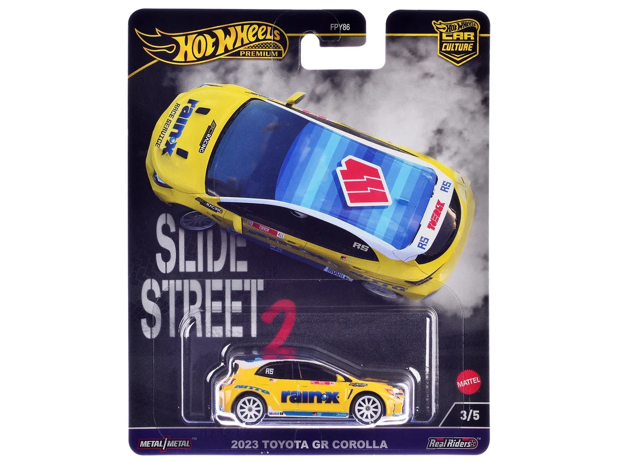 2023 Toyota GR Corolla "Rain X" Yellow "Slide Street 2" Series Diecast Model Car by Hot Wheels - Hotwheels