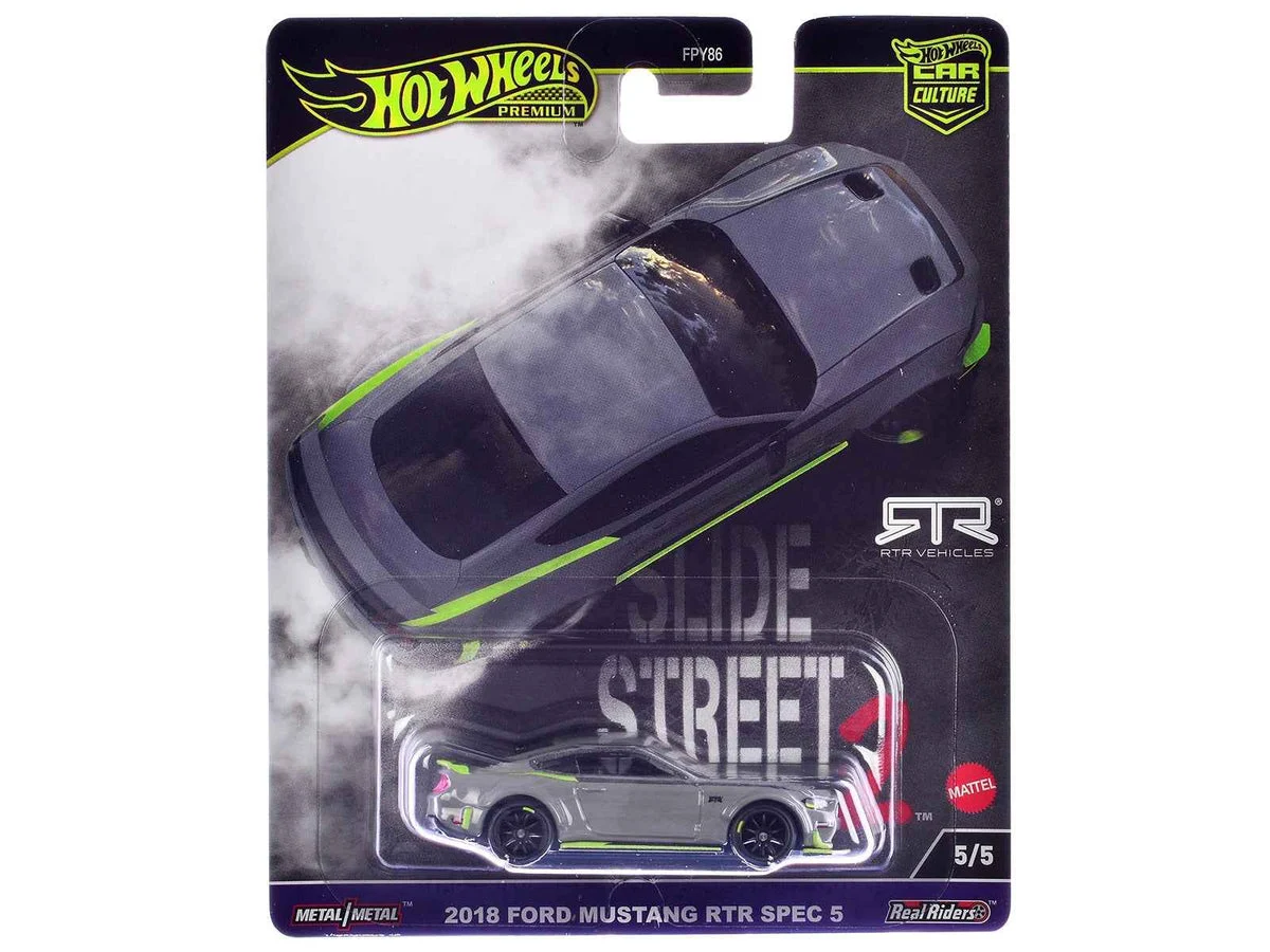 2018 Ford Mustang RTR Spec 5 Gray "Slide Street 2" Series Diecast Model Car by Hot Wheels - Hotwheels