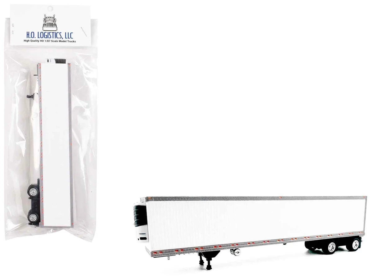 53' Spread Axle Refrigerated Trailer White 1/87 (HO) Plastic Model Car by HO Logistics - HO Logistics Replicas