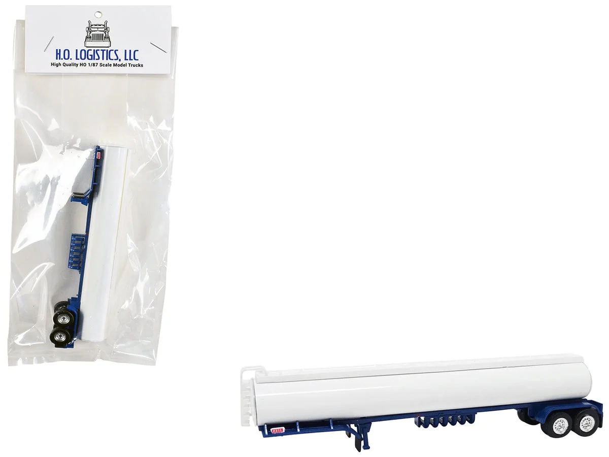Tanker Trailer White and Blue 1/87 (HO) Scale Plastic Model by HO Logistics - HO Logistics Replicas