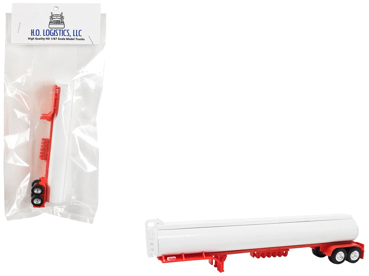 Tanker Trailer White and Red 1/87 (HO) Scale Plastic Model by HO Logistics - HO Logistics Replicas