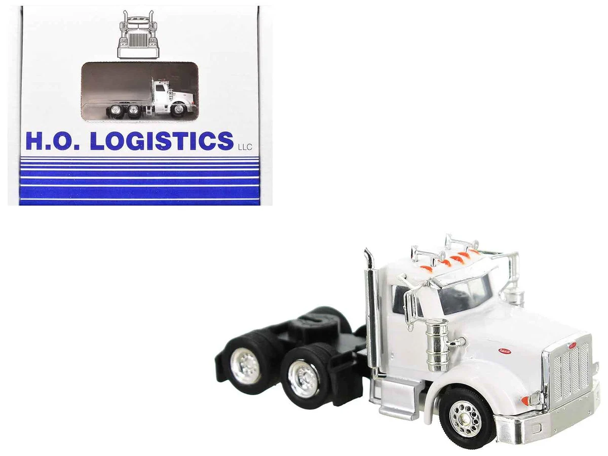 Peterbilt 367 Truck Tractor with Day Cab White and Articulated Tank Trailer "Cemex" White with Blue Stripes Combo Set 1/87 (HO) Plastic Model Car by HO Logistics - HO Logistics Replicas