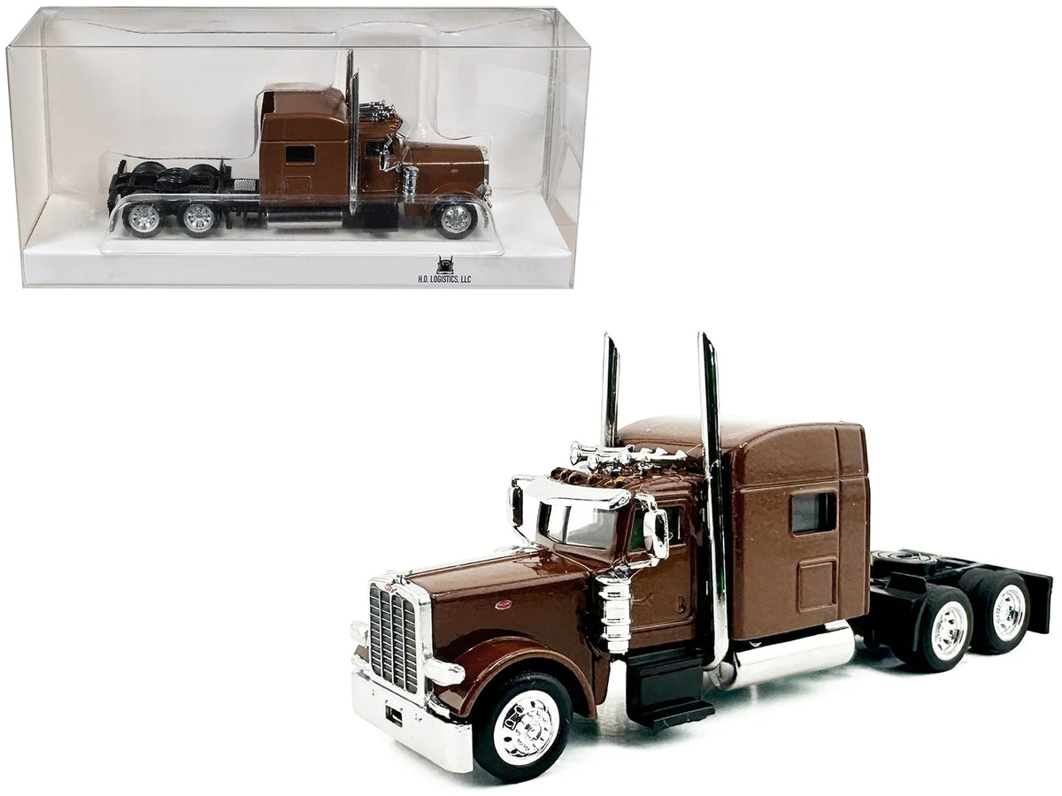 Peterbilt 389 Truck Tractor with Sleeper Cab Brown Metallic 1/87 (HO) Scale Plastic Model Car by HO Logistics - HO Logistics Replicas
