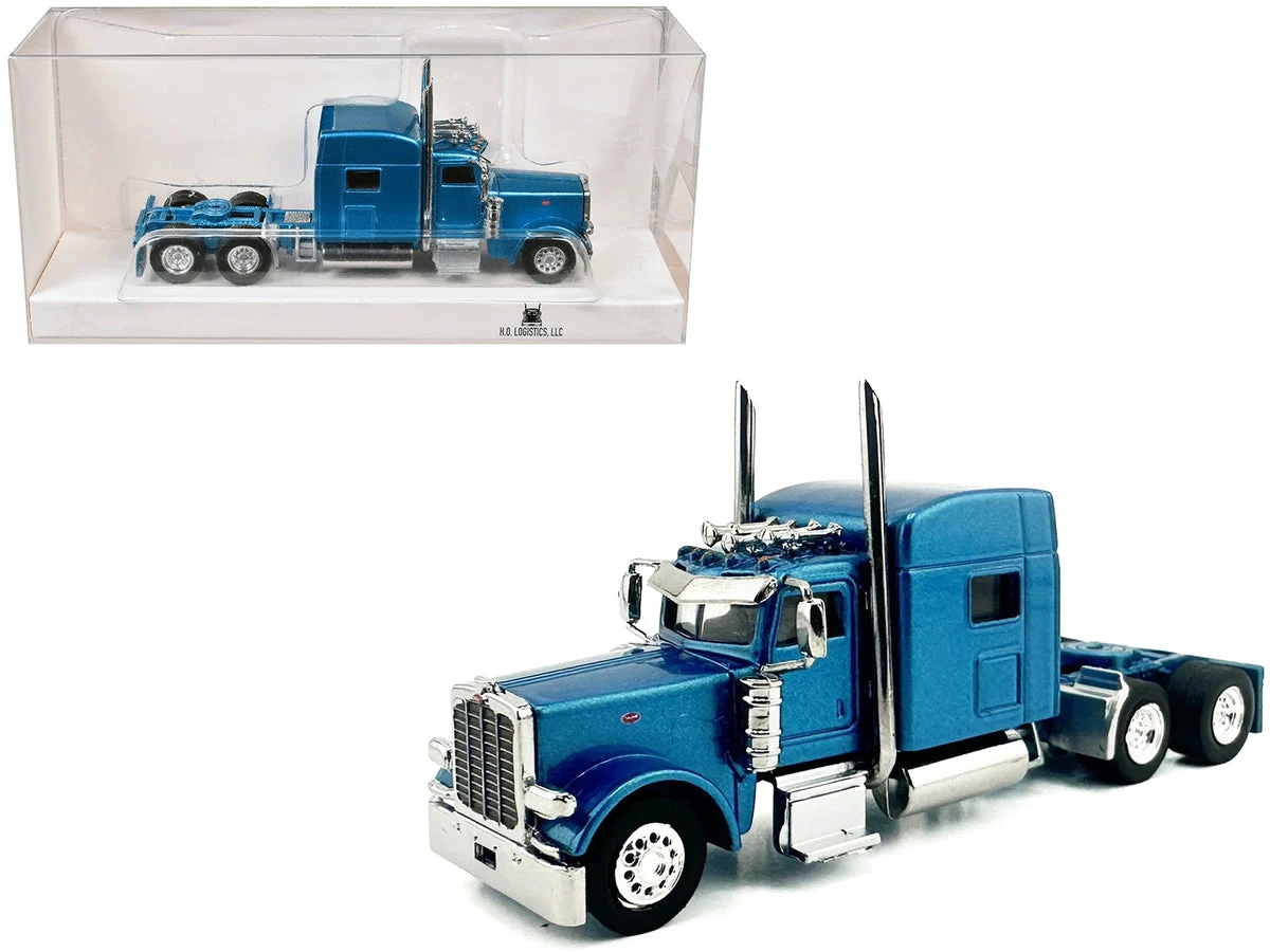 Peterbilt 389 Truck Tractor with Sleeper Cab Blue Metallic 1/87 (HO) Scale Plastic Model Car by HO Logistics - HO Logistics Replicas