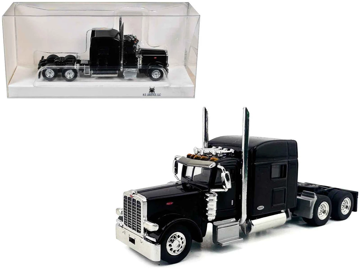 Peterbilt 389 Truck Tractor with Sleeper Cab Black 1/87 (HO) Scale Plastic Model Car by HO Logistics - HO Logistics Replicas