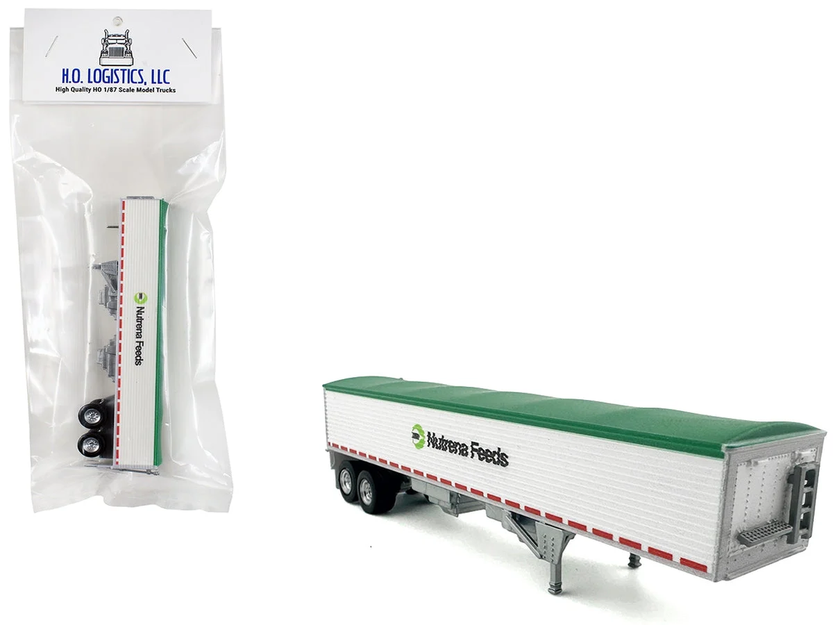 Covered Grain Trailer White with Green Tarp "Nutrena Feeds" 1/87 (HO) Plastic Model Car by HO Logistics - HO Logistics Replicas