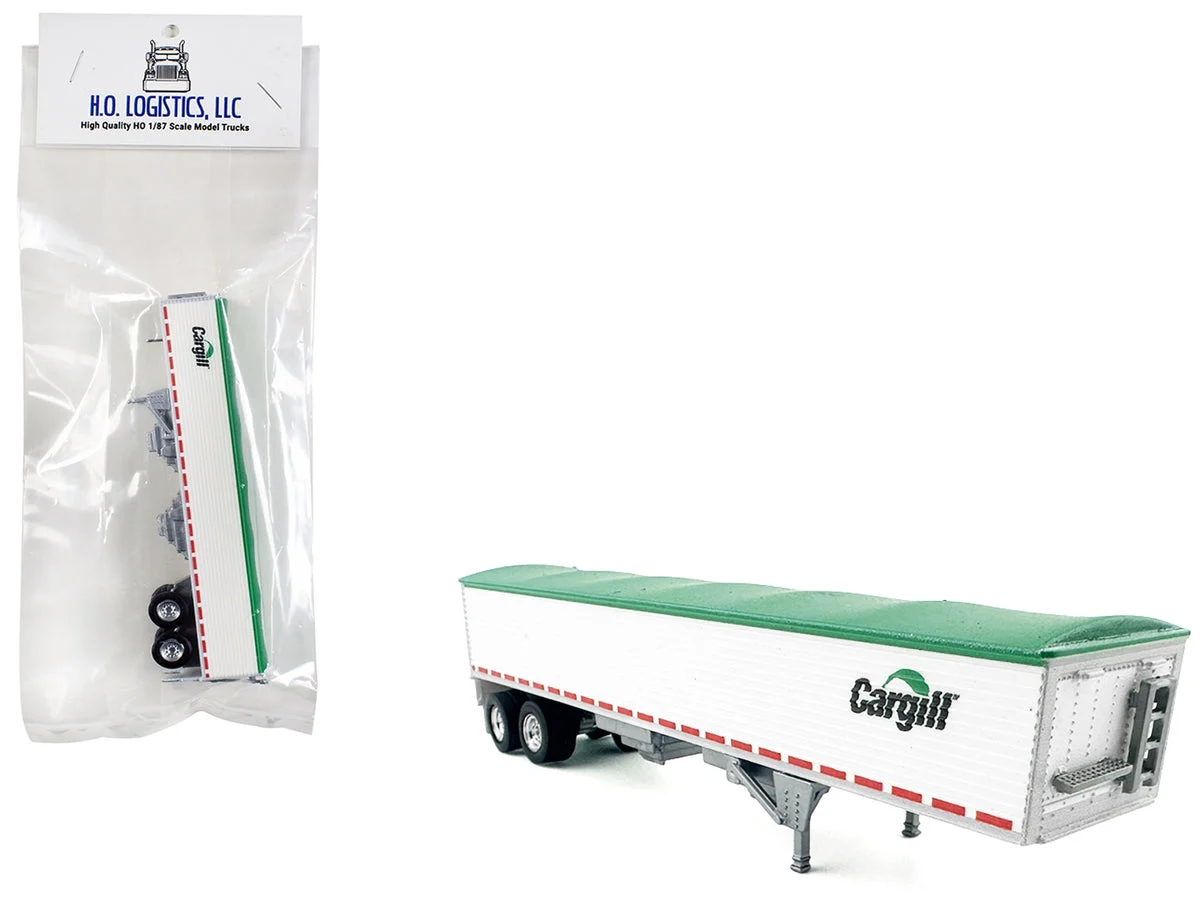 Covered Grain Trailer White with Green Tarp "Cargill" 1/87 (HO) Plastic Model Car by HO Logistics - HO Logistics Replicas