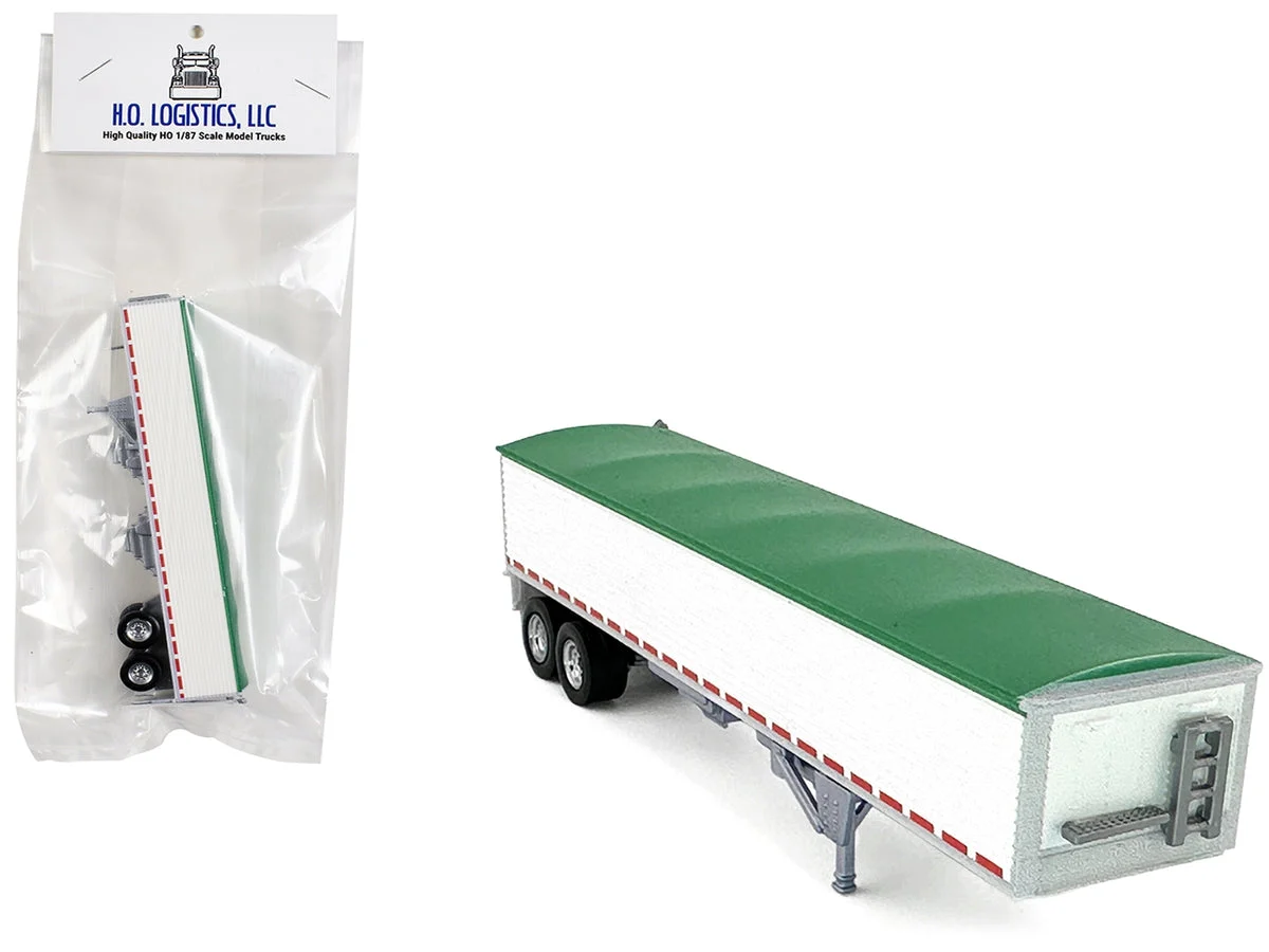 Covered Grain Trailer White with Green Tarp 1/87 (HO) Plastic Model Car by HO Logistics - HO Logistics Replicas