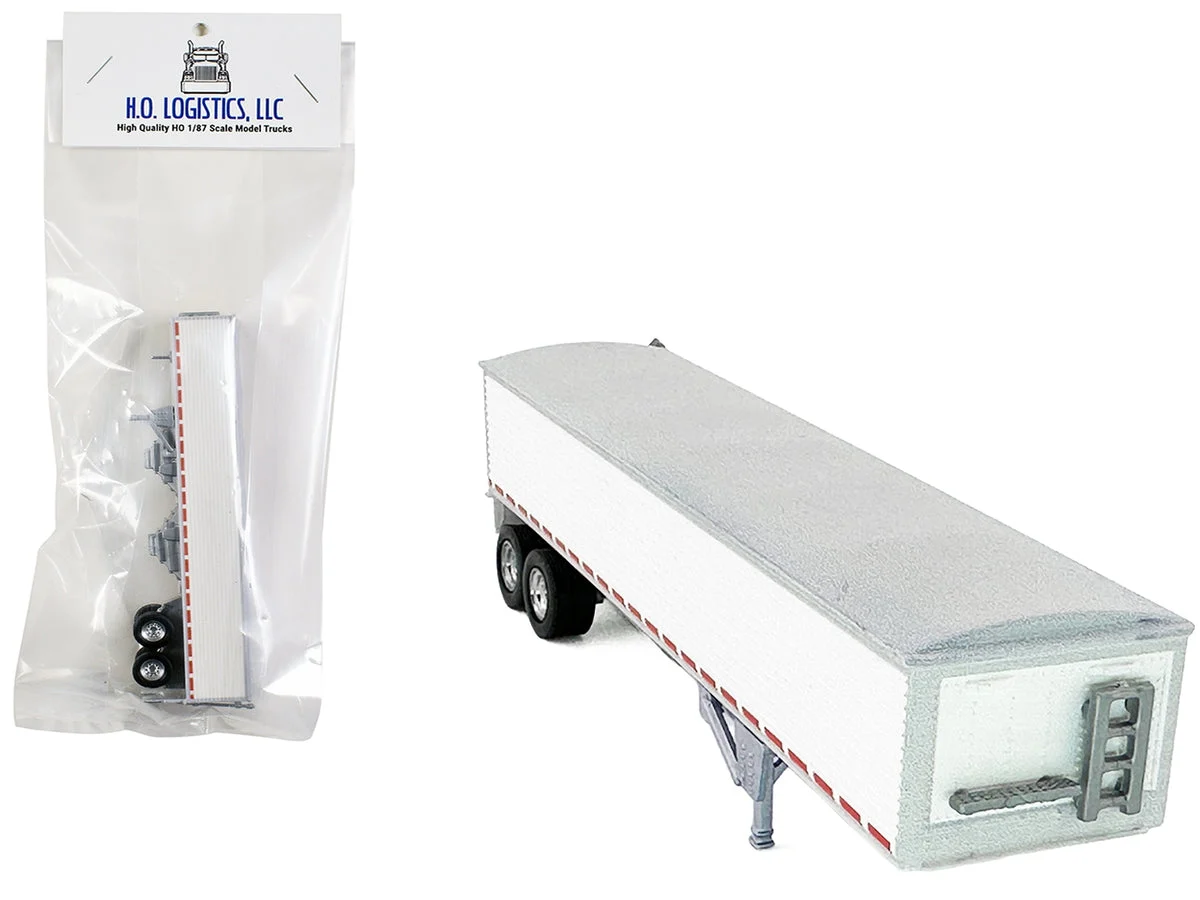 Covered Grain Trailer White with Silver Tarp 1/87 (HO) Plastic Model Car by HO Logistics - HO Logistics Replicas