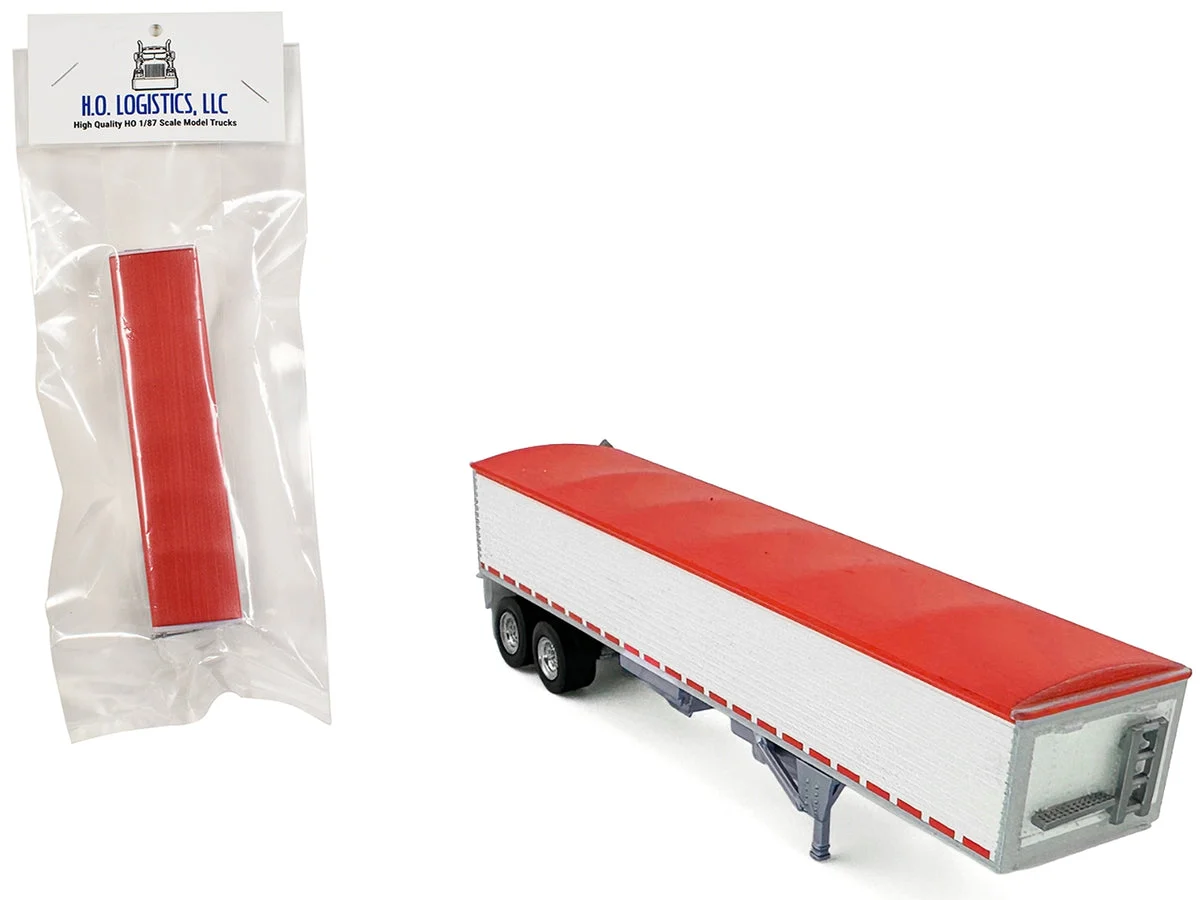 Covered Grain Trailer White with Red Tarp 1/87 (HO) Plastic Model Car by HO Logistics - HO Logistics Replicas