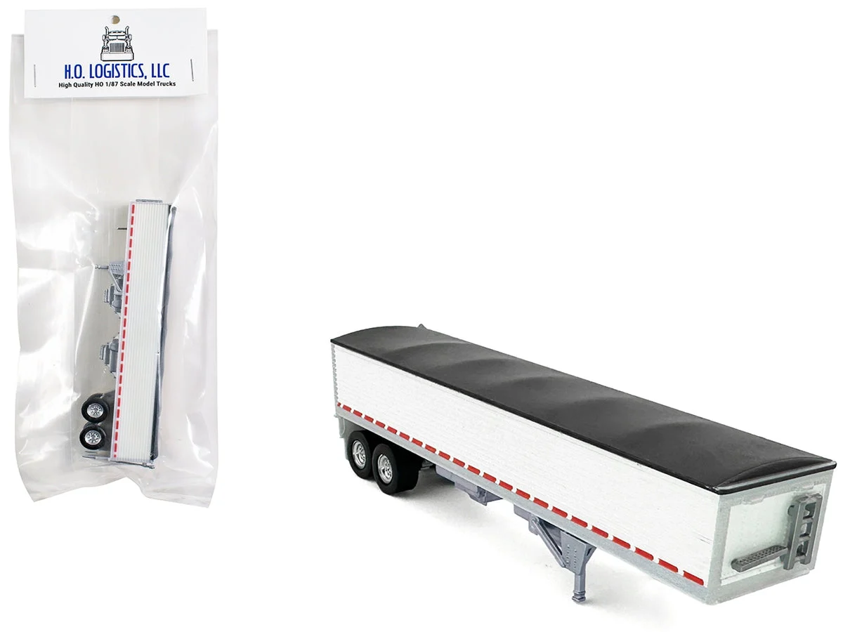 Covered Grain Trailer White with Black Tarp 1/87 (HO) Plastic Model Car by HO Logistics - HO Logistics Replicas