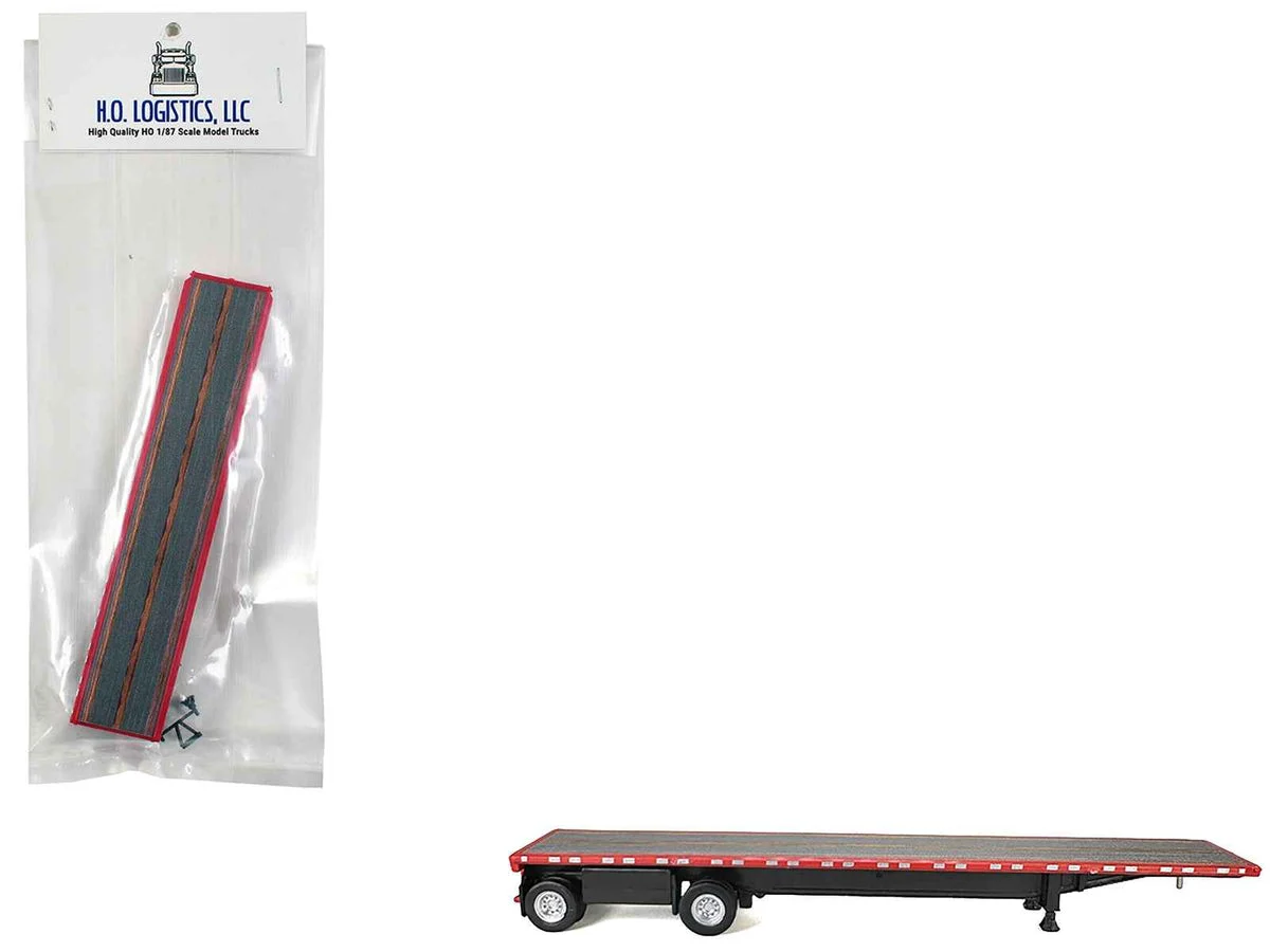 High Boy Spread Axle Flatbed Trailer Red 1/87 (HO) Plastic Model Car by HO Logistics - HO Logistics Replicas