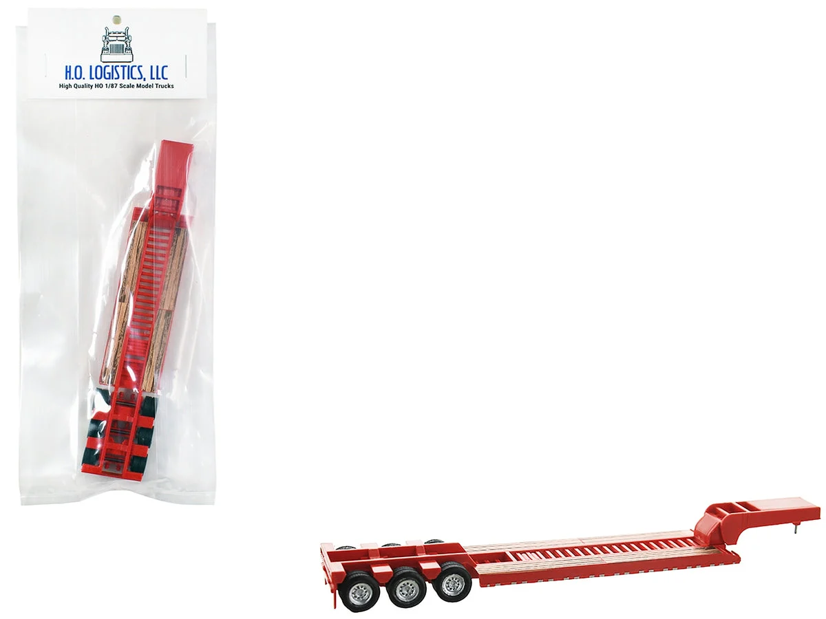 Low Boy Flatbed Trailer Red 1/87 (HO) Plastic Model Car by HO Logistics - HO Logistics Replicas
