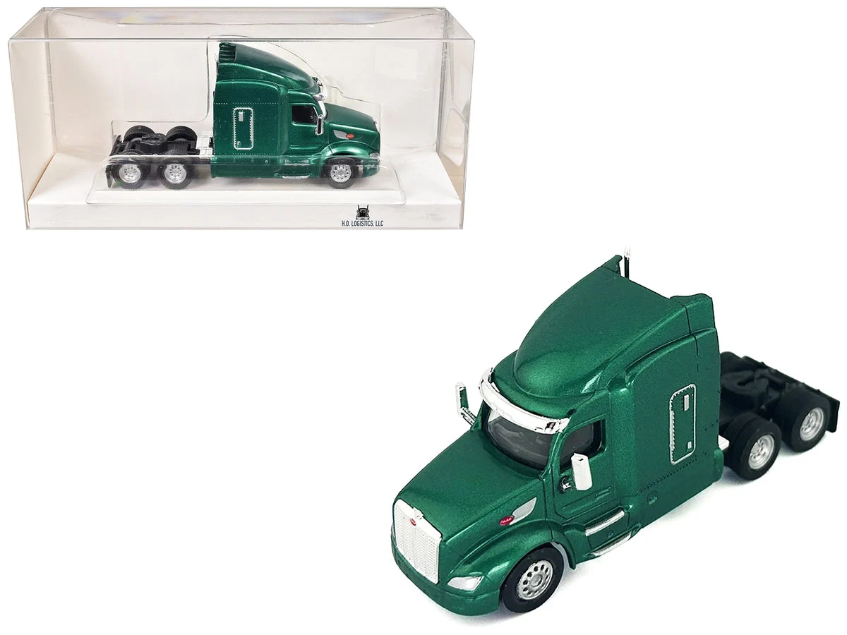 Peterbilt 579 Sleeper Cab Green Metallic 1/87 (HO) Plastic Model Car by HO Logistics - HO Logistics Replicas