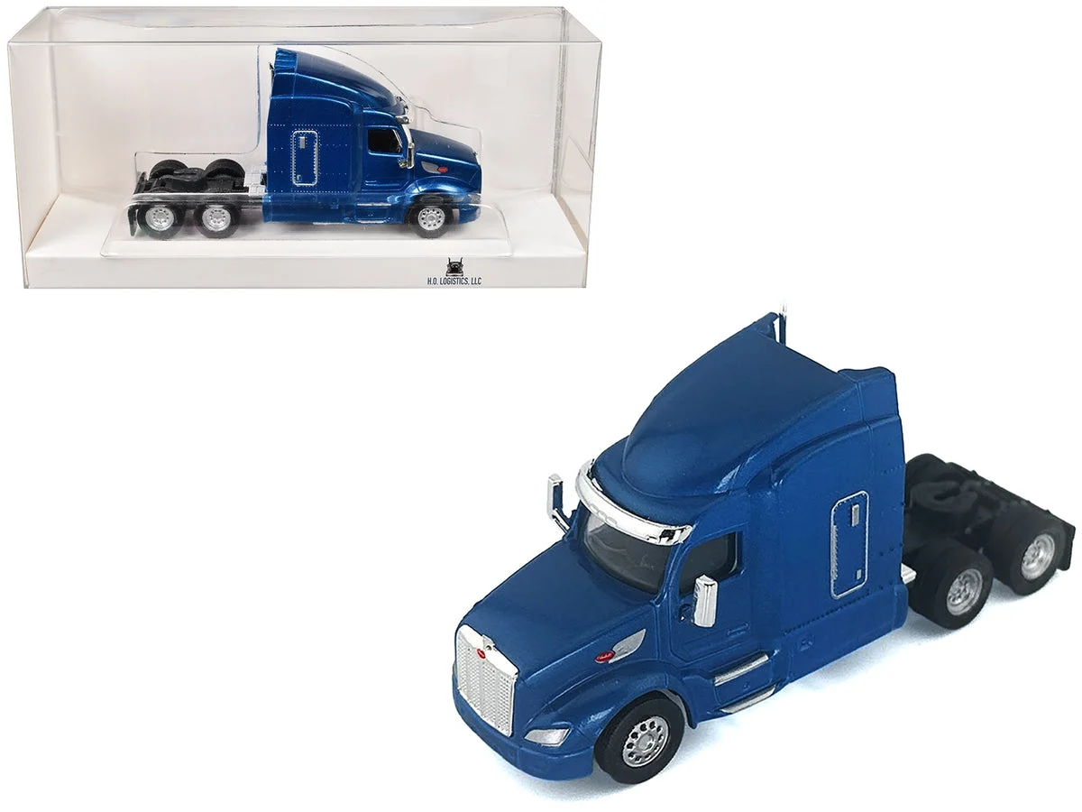 Peterbilt 579 Sleeper Cab Blue Metallic 1/87 (HO) Plastic Model Car by HO Logistics - HO Logistics Replicas