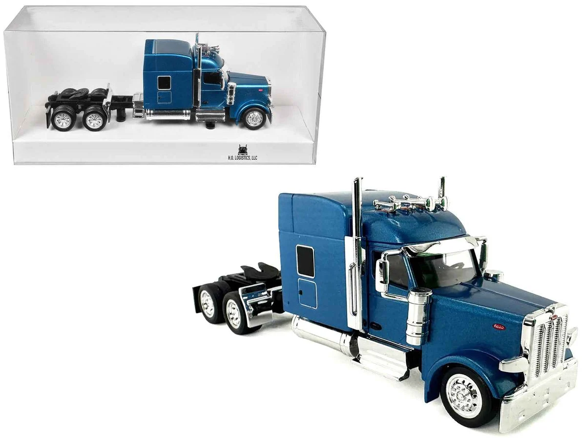 Peterbilt 589 with Stand Up Sleeper Cab Blue Metallic 1/87 (HO) Plastic Model Car by HO Logistics - HO Logistics Replicas