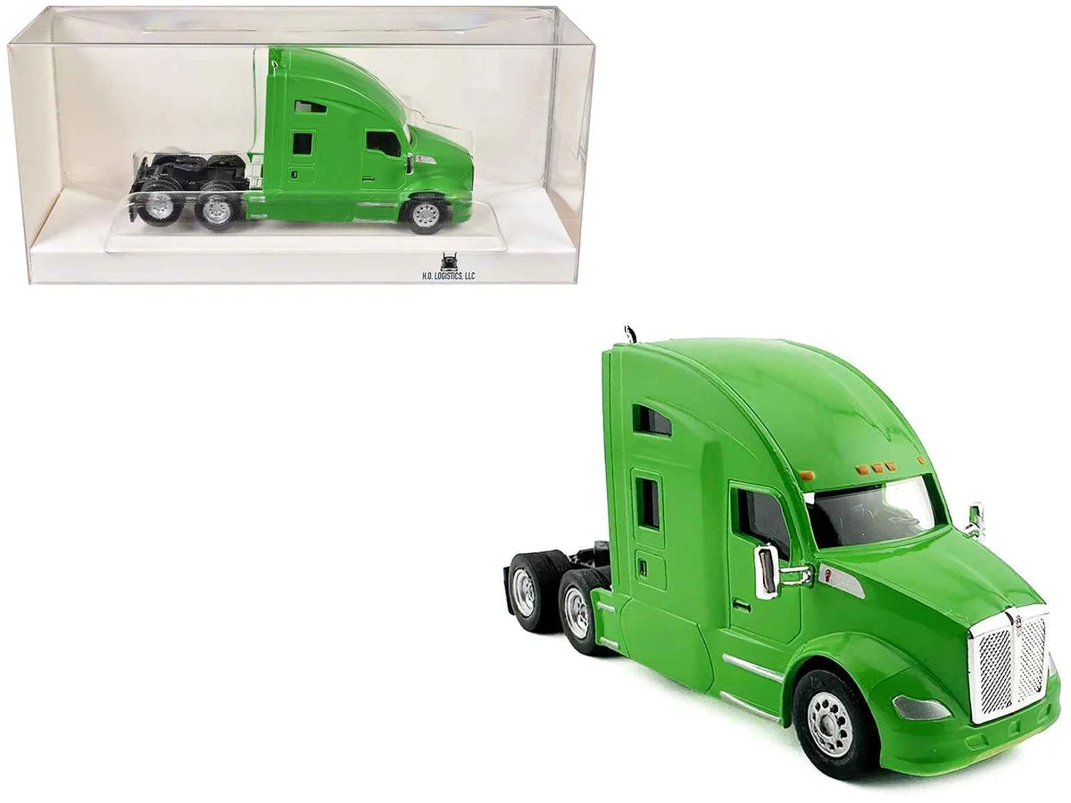 Kenworth T680 Sleeper Cab Lime Green 1/87 (HO) Plastic Model Car by HO Logistics - HO Logistics Replicas