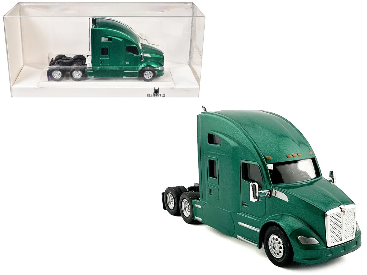 Kenworth T680 Sleeper Cab Green Metallic 1/87 (HO) Plastic Model Car by HO Logistics - HO Logistics Replicas