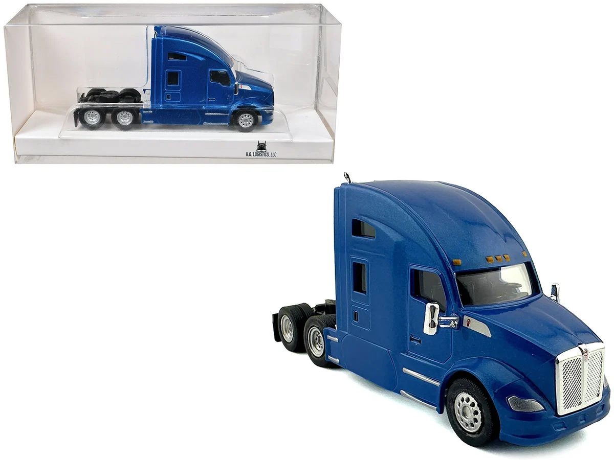 Kenworth T680 Sleeper Cab Blue Metallic 1/87 (HO) Plastic Model Car by HO Logistics - HO Logistics Replicas