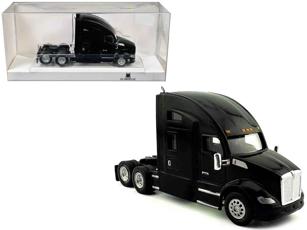 Kenworth T680 Sleeper Cab Black 1/87 (HO) Plastic Model Car by HO Logistics - HO Logistics Replicas